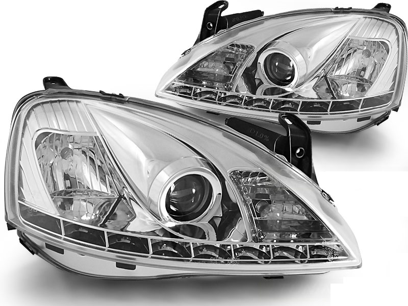 Headlights Opel Corsa C DRL look Devil Eyes chrome