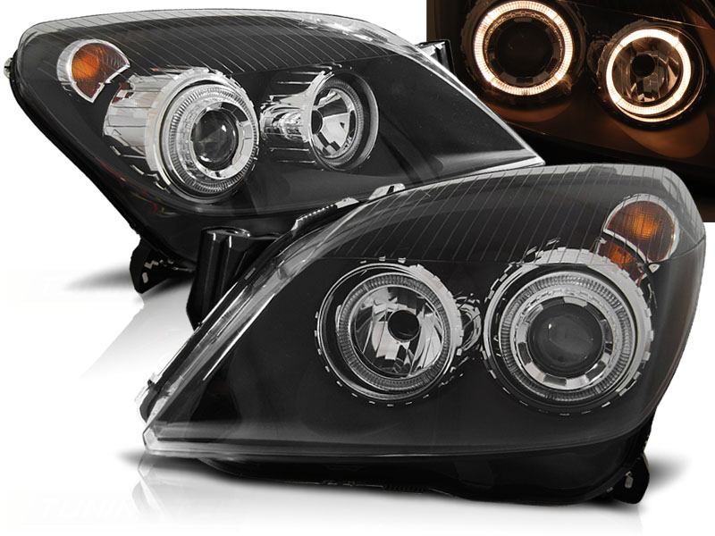 Headlights Opel Astra H Angel Eyes Chrome