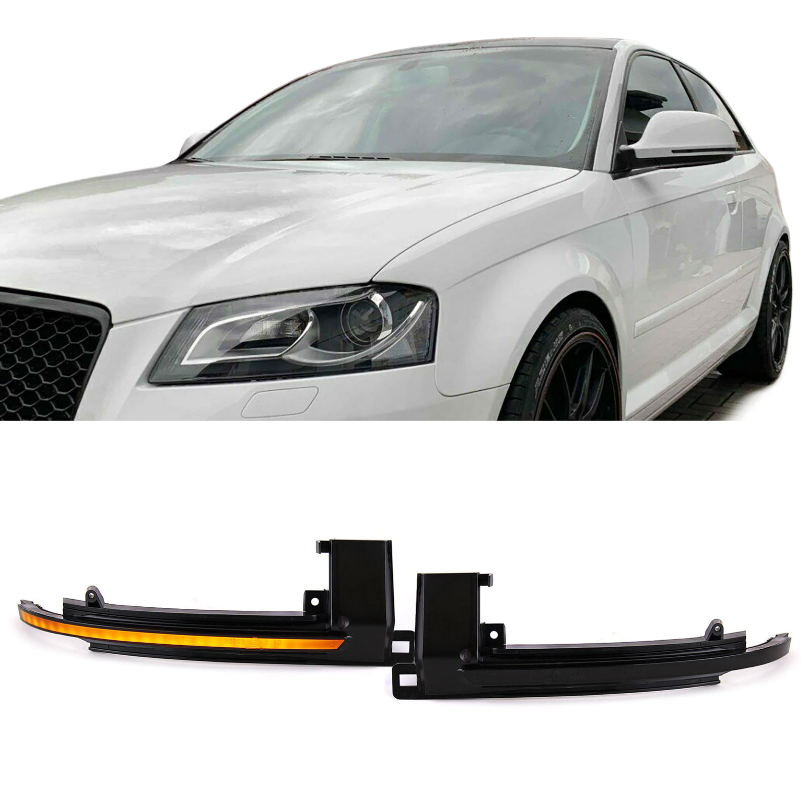 Side Mirror Turn Signals Audi A3 8P, A4 B8, A5, Q3, A8, A6 C6 Black SEQ LED Dynamic