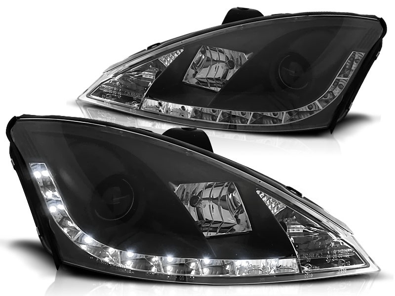Headlights Ford Focus 98-01 Black + Daytime Running Light