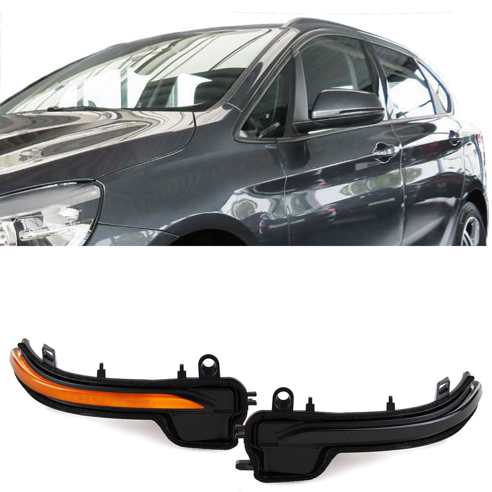 Mirror Turn Signal Lights BMW 2-Series F45 F46 13-18 X1 F48 Black LED SEQ Dynamic