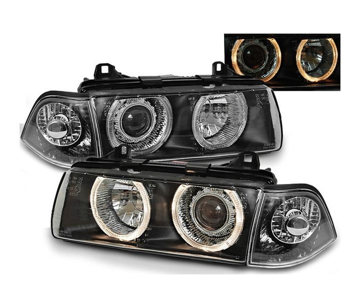 Headlights BMW E36 Sedan/Touring Angel Eyes Chrome