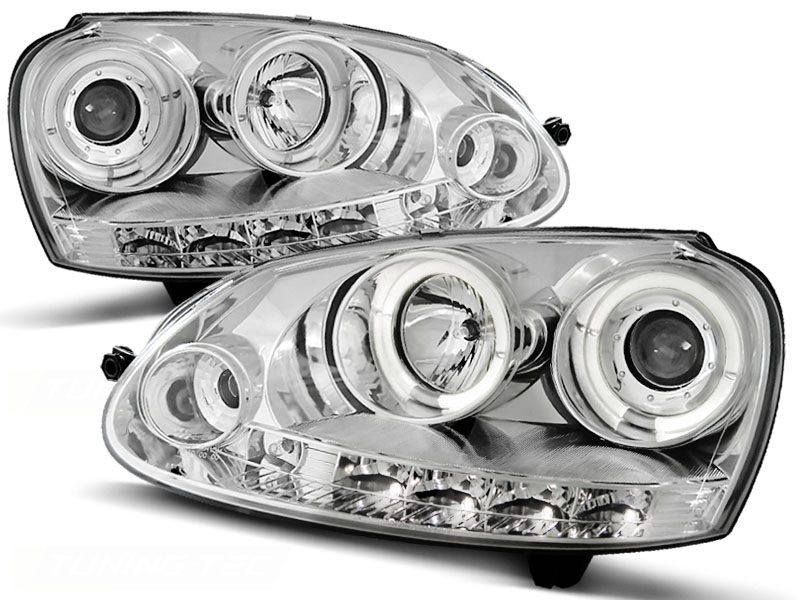 Headlights VW Golf V Angel Eyes + LED Chrome