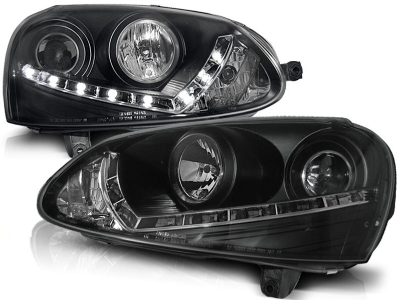 Headlights VW Golf V 03- black + HID whiteh orginal led daylight