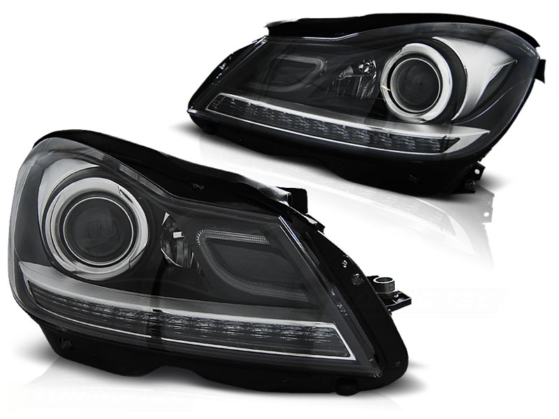 Headlights Mercedes W204 DRL LED Black