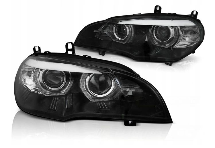 Headlights BMW X5 E70 08-10 Angel Eyes 3D black