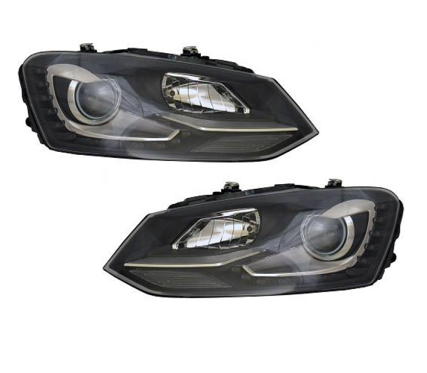 Headlights VW Polo 6R 09- DRL black/red Facelift look Xenon conversion