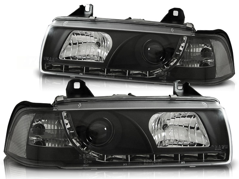 Headlights BMW E36 Sedan DRL look Devil Eyes black