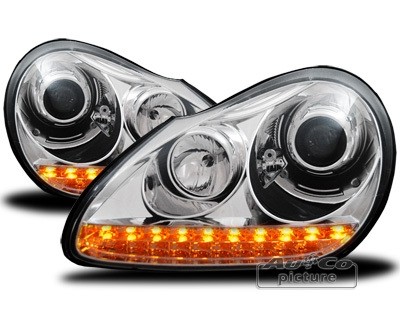 Headlights Porsche Cayenne Xenon LED DRL Chrome