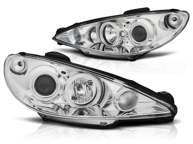 Headlights Peugeot 206 02-.. / S16 99-.. Angel Eyes Chrome